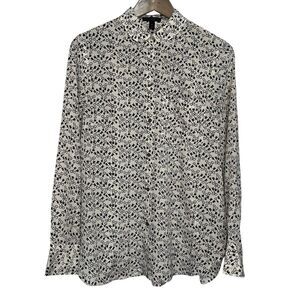 J. Crew Novelty Key Print Silk Blouse Size 6 Black White Long Sleeve Button Top
